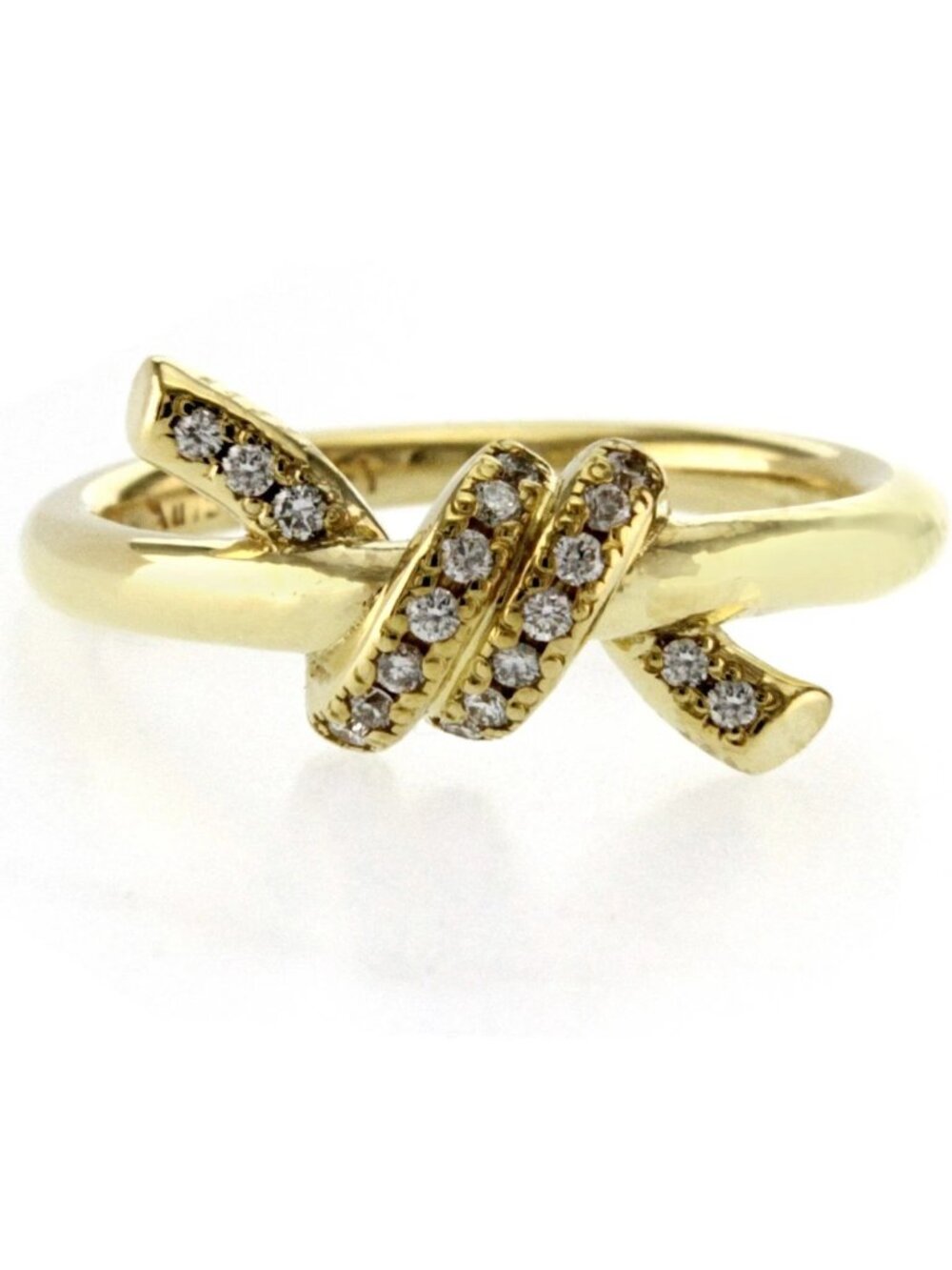 Auth Tiffany & Co. 18 Karat Yellow Gold Diamonds Knot Band Rin